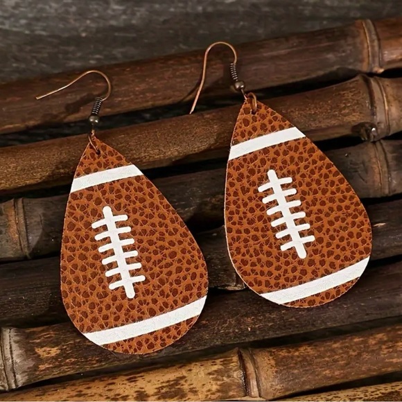 Faux Leather Football Dangle Earrings - Picture 4 of 4